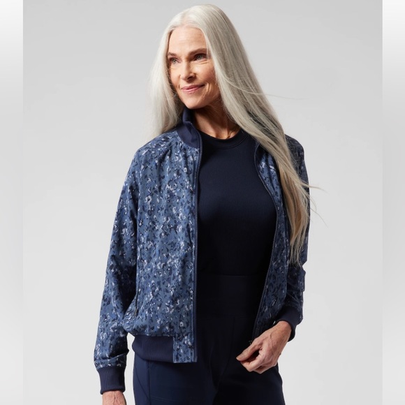 Athleta Brooklyn Bomber Jacket Captivate Chrome Blue Small Petite - Picture 1 of 8